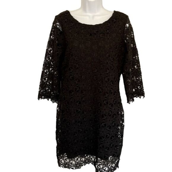 Chelsea & Violet Black Evening Cocktail Dress Lace 3/4 Sleeve Size Lg EUC - Picture 1 of 8